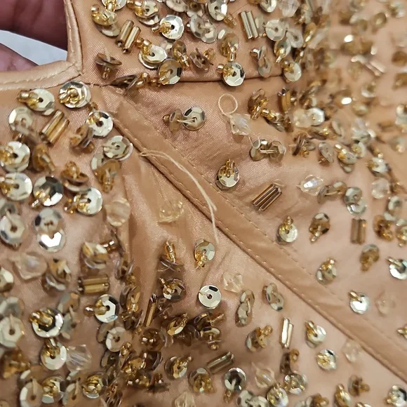 Bundle-Gold Strapless Party Dress with Scarf & Heels - Picture 13 of 14